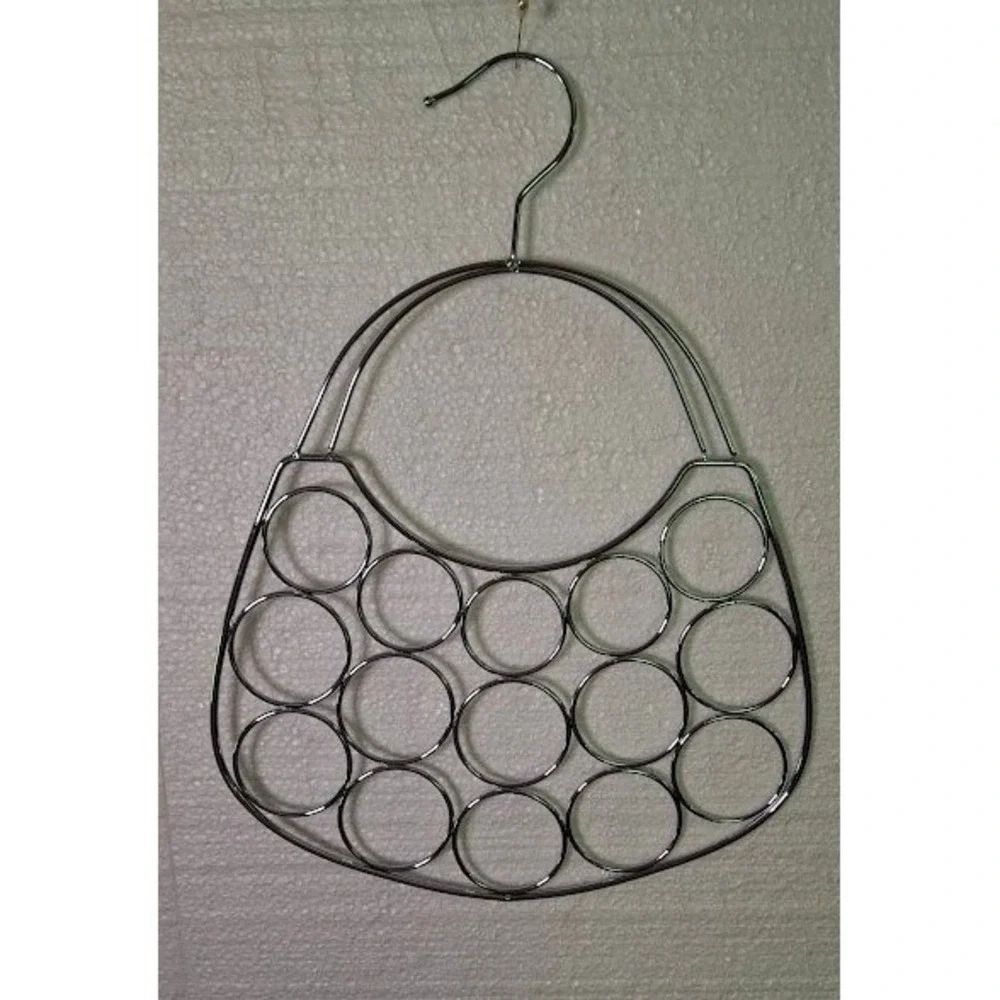 Chrome Metal Handbag Shaped Scarf Hanger 15 Ring Accessory Organizer Closet